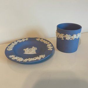 MCM Wedgewood Jasper Smoking Set Ashtray and Cigarette Holder Cup Signed 1965